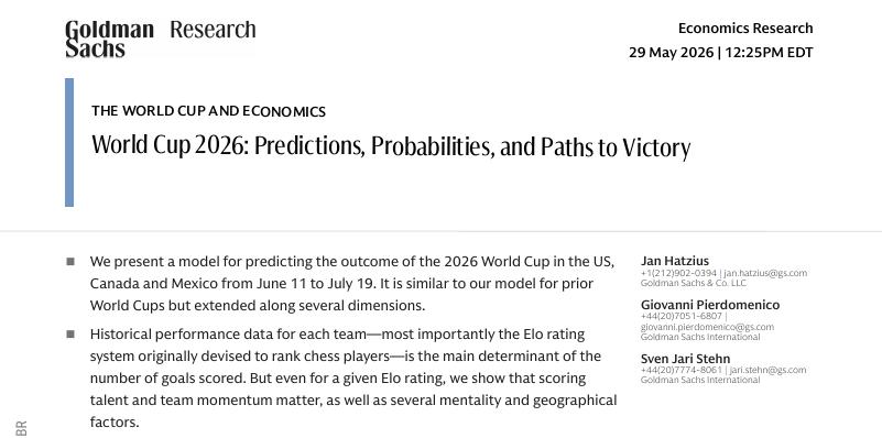 2026世界杯夺冠概率出炉！高盛模型预测西班牙26%最热