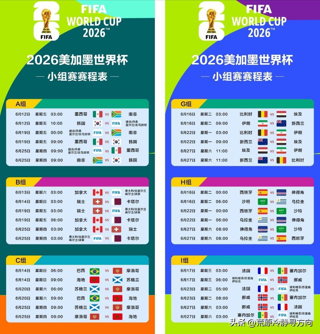 2026世界杯赛程出炉：中国球迷告别熬夜，白天看球更爽